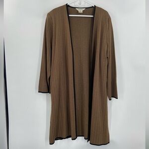 Exclusively Misook Women’s Open Front Long Cardigan Herringbone Brown Black